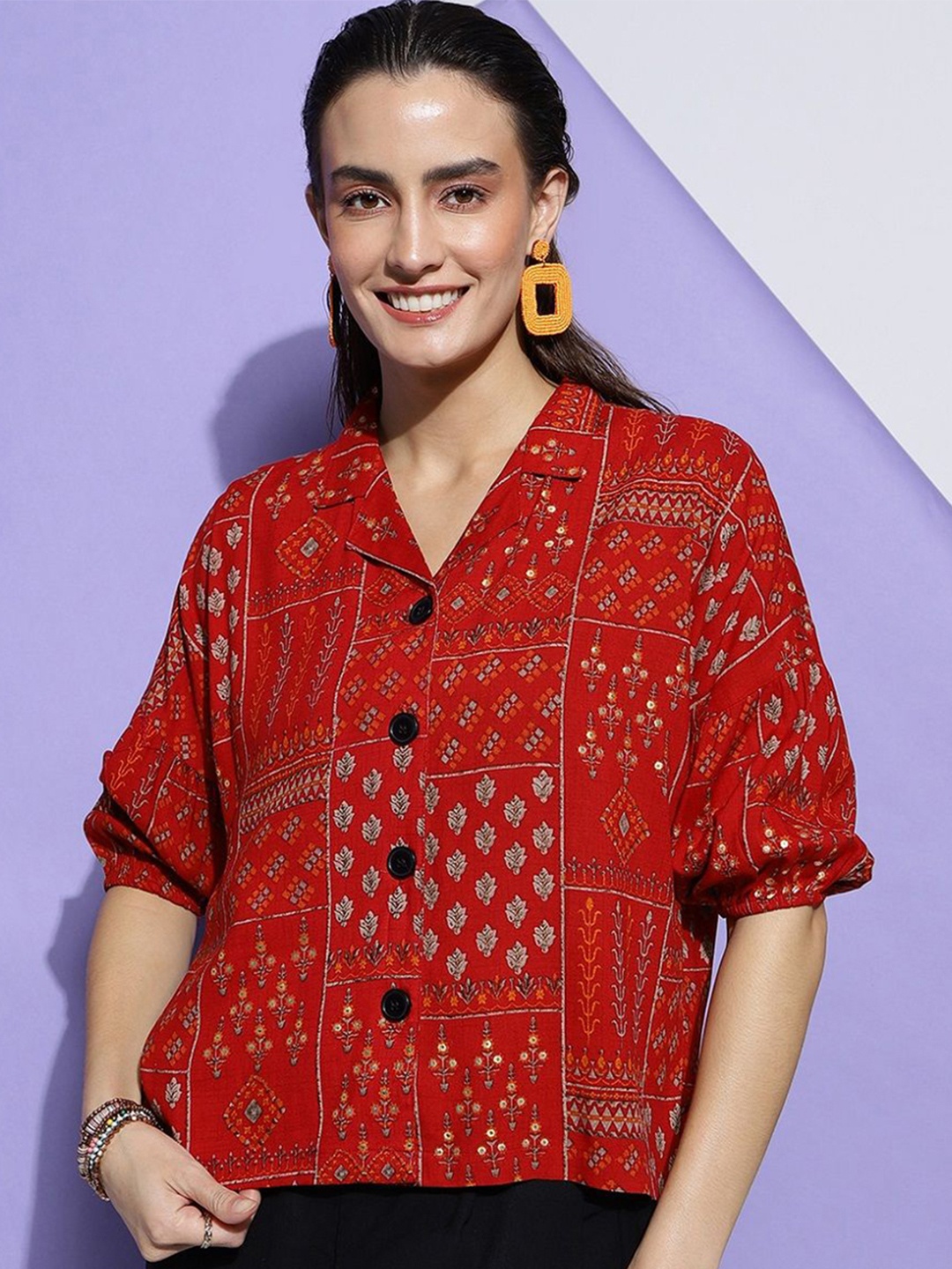 

DressBerry Women Modern Boxy Opaque Party Shirt, Red