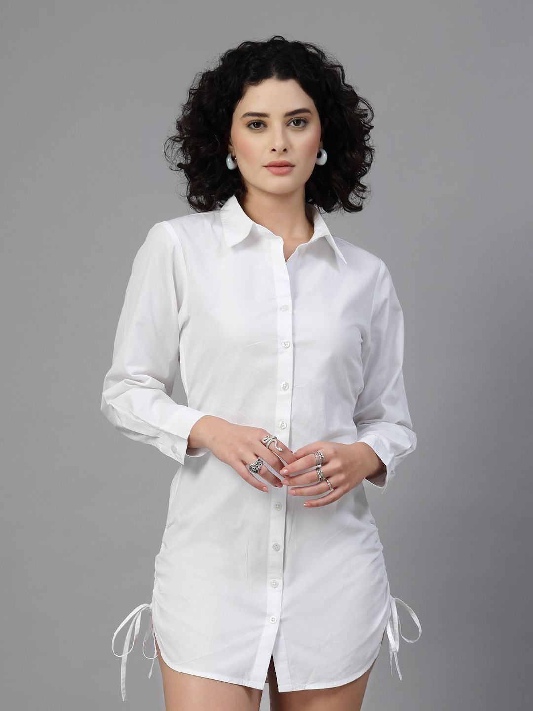 

JEFF COOPER Women Cuffed Sleeves Shirt Dress, White