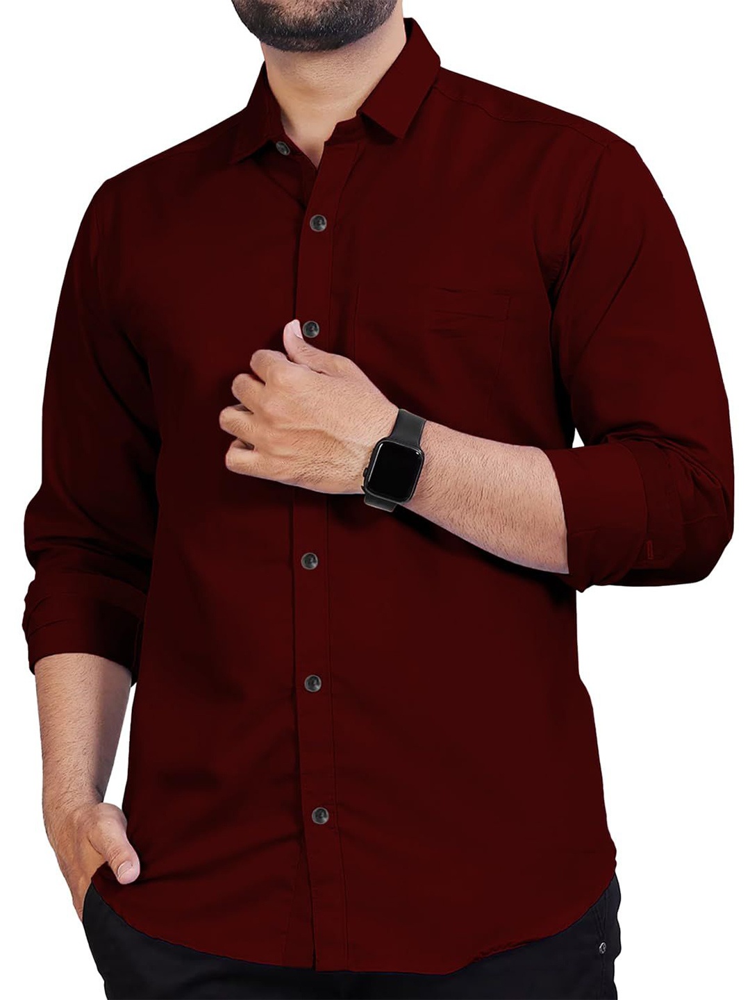 

Vida Loca Men Slim Fit Opaque Casual Shirt, Maroon