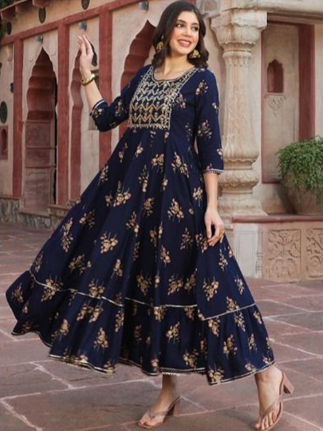 

Subh LAXMI Floral Print Fit & Flare Maxi Dress, Blue