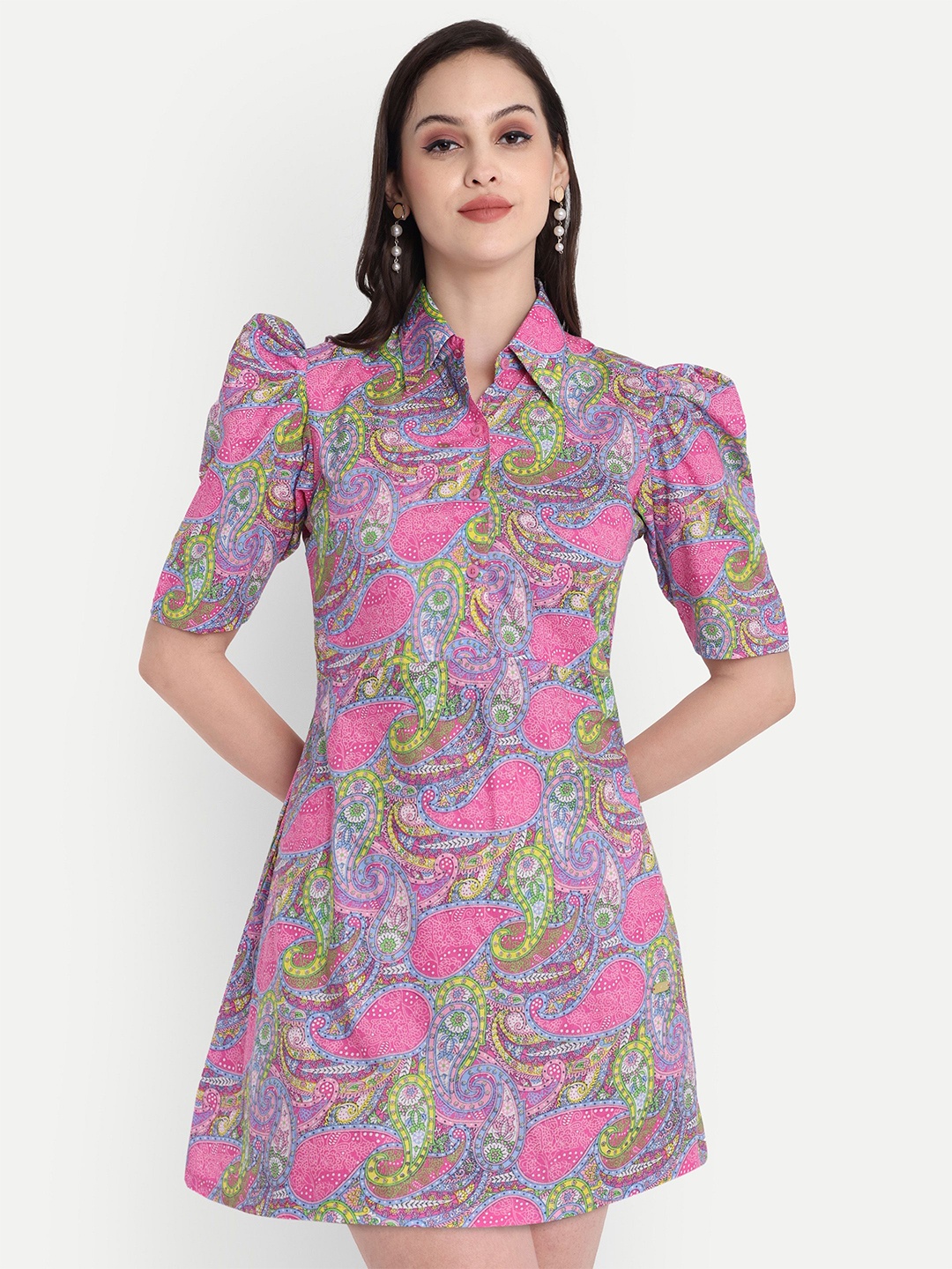 

GAB Floral Print Shirt Mini Dress, Pink