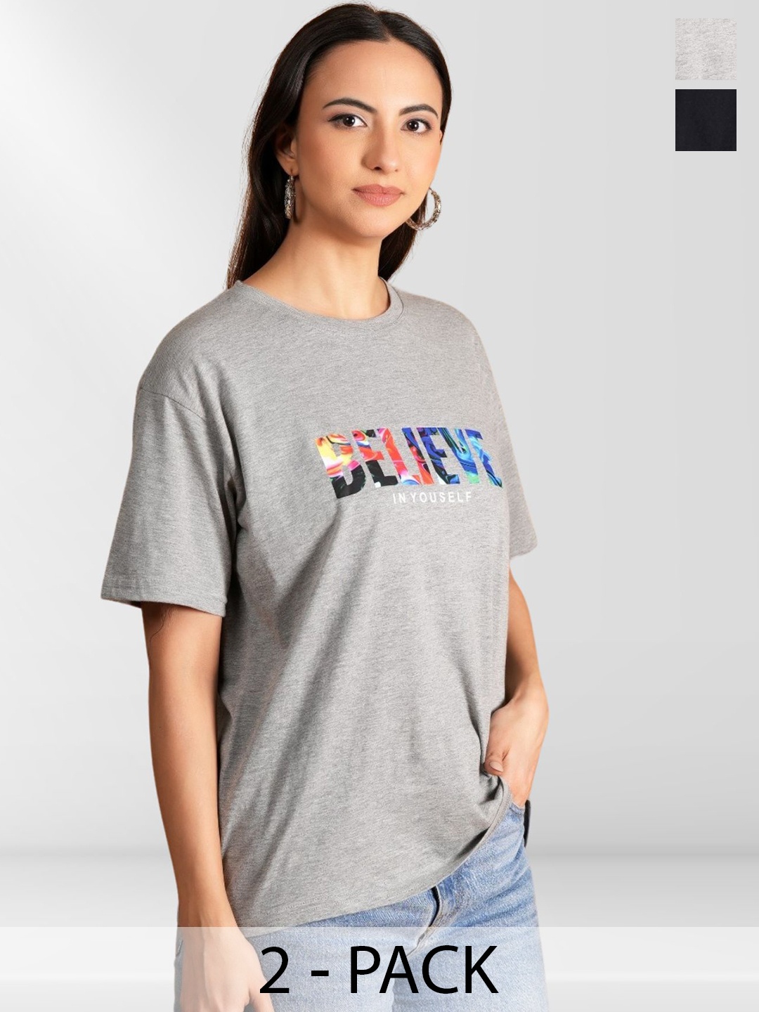 

NEYSA Women Typography 2 Printed Applique T-shirt, Multi