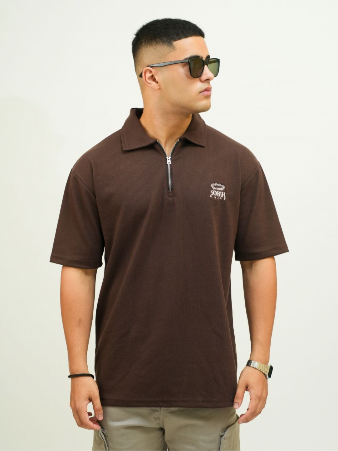 

SOBERSAINT Men Polo Collar T-shirt, Coffee brown