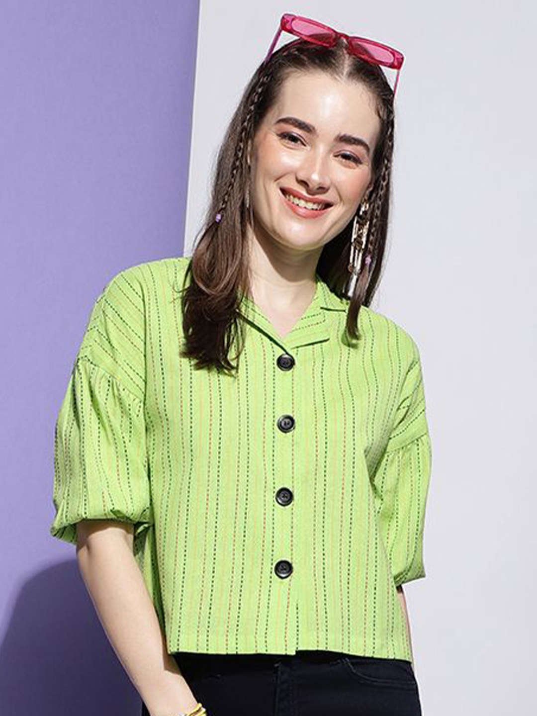 

DressBerry Women Modern Boxy Opaque Party Shirt, Green