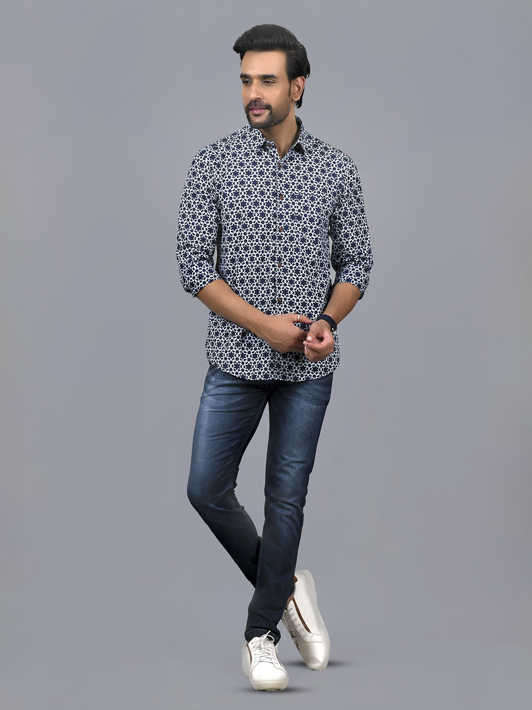 

Moda Rapido Men Comfort Opaque Printed Casual Shirt, Blue