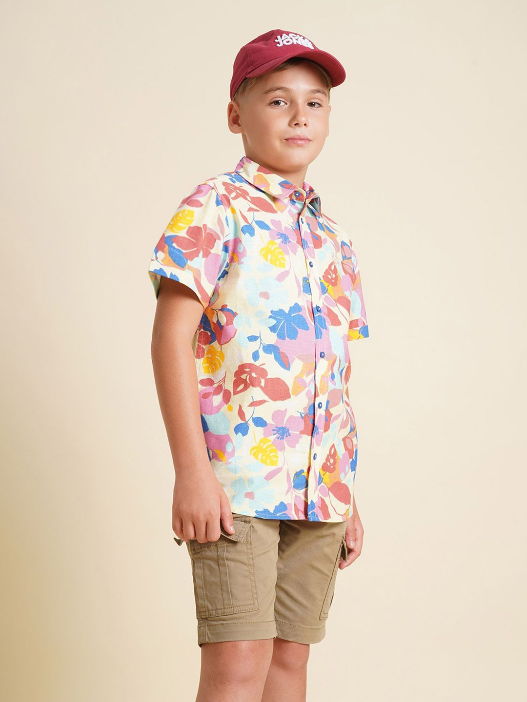 

Jack & Jones Junior Boys Spread Collar Floral Printed Cotton Casual Shirt, White