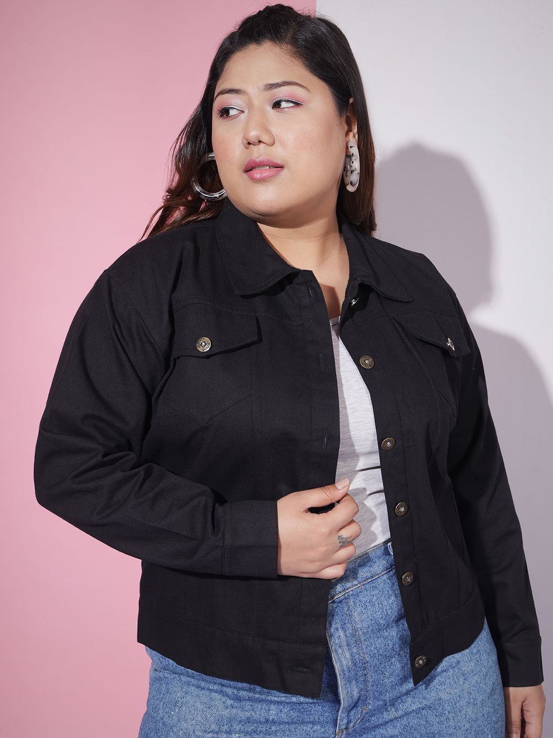 

DIMPY GARMENTS Women Lightweight Denim Jacket, Black