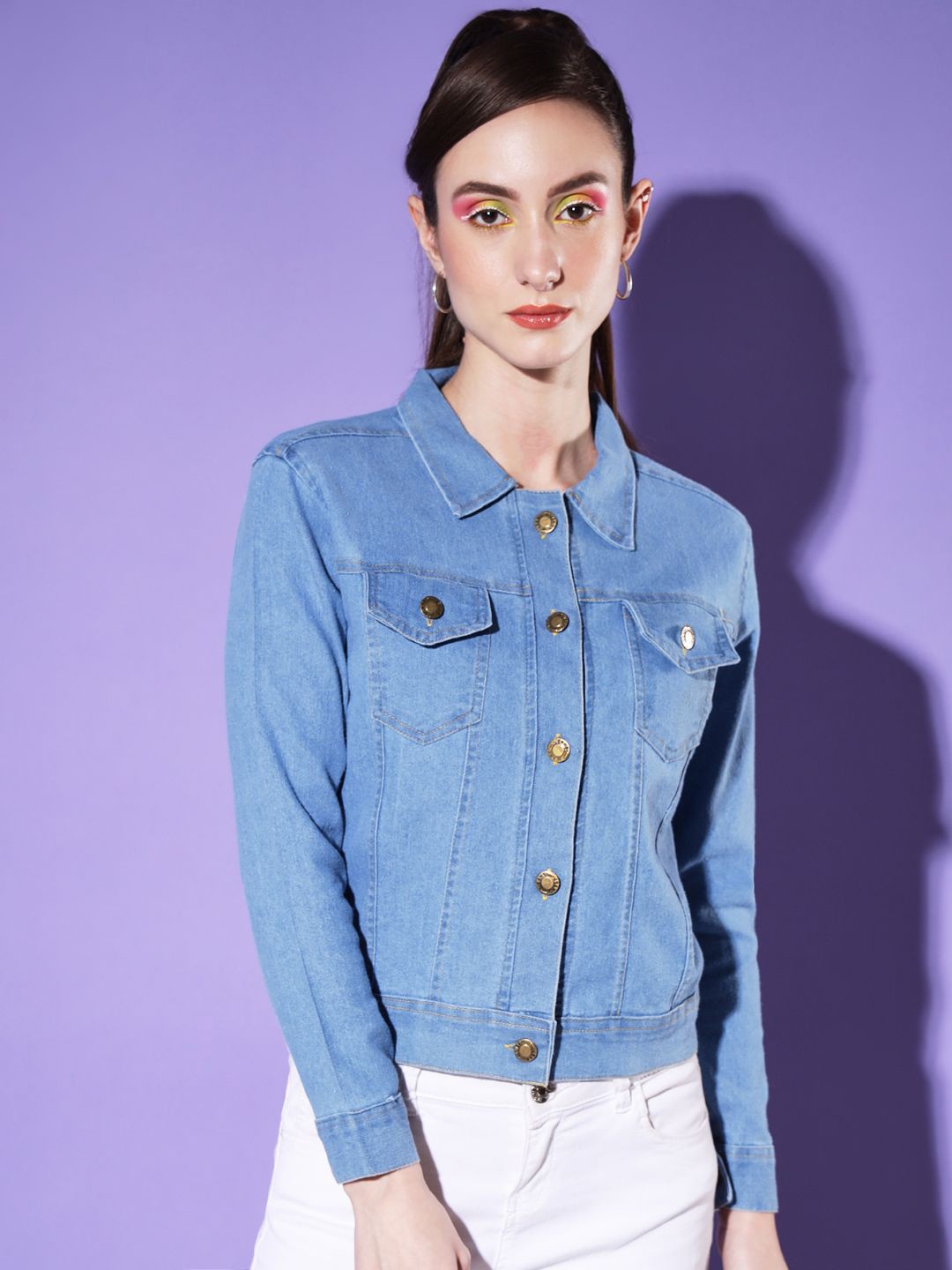 

DIMPY GARMENTS Women Lightweight Denim Jacket, Blue