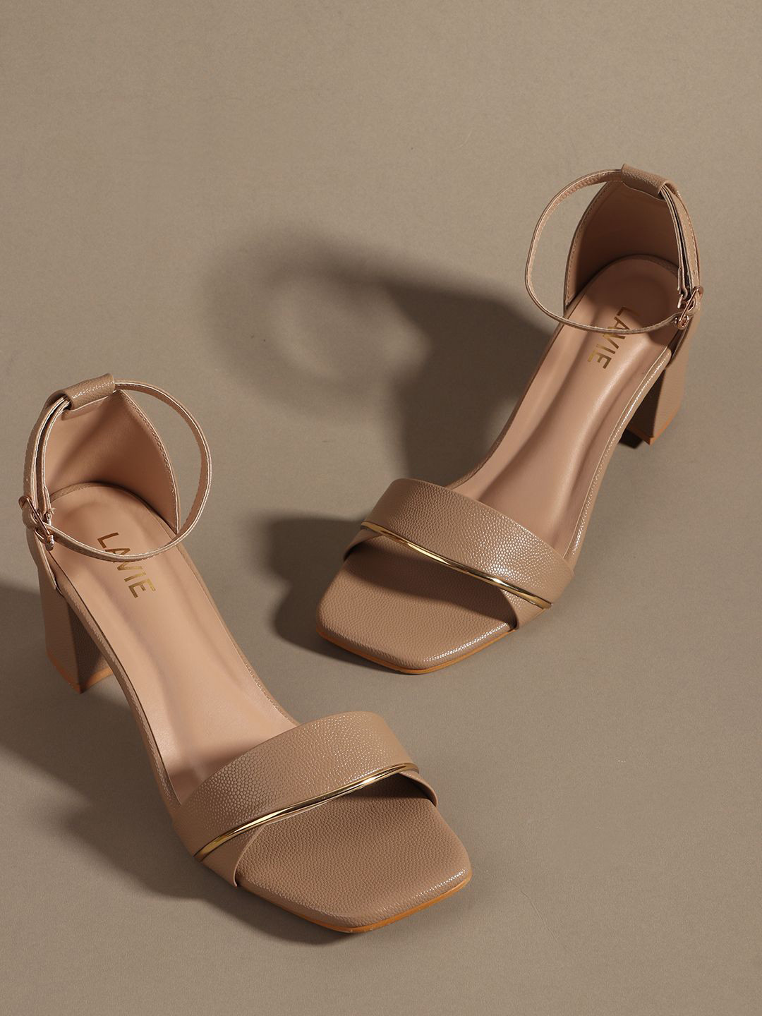

Lavie Party Block Sandals with Buckles, Beige