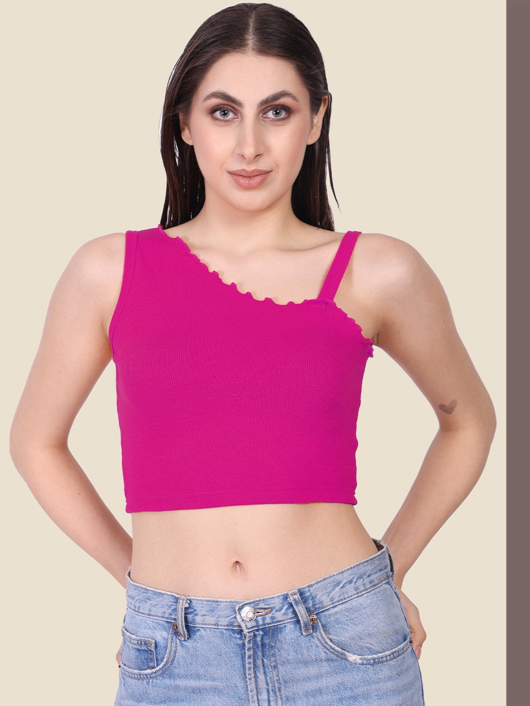 

Mast & Harbour One Shoulder Cotton Crop Top, Pink