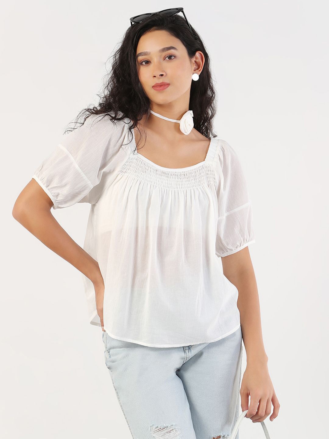 

SHOWOFF Puff Sleeve Top, White