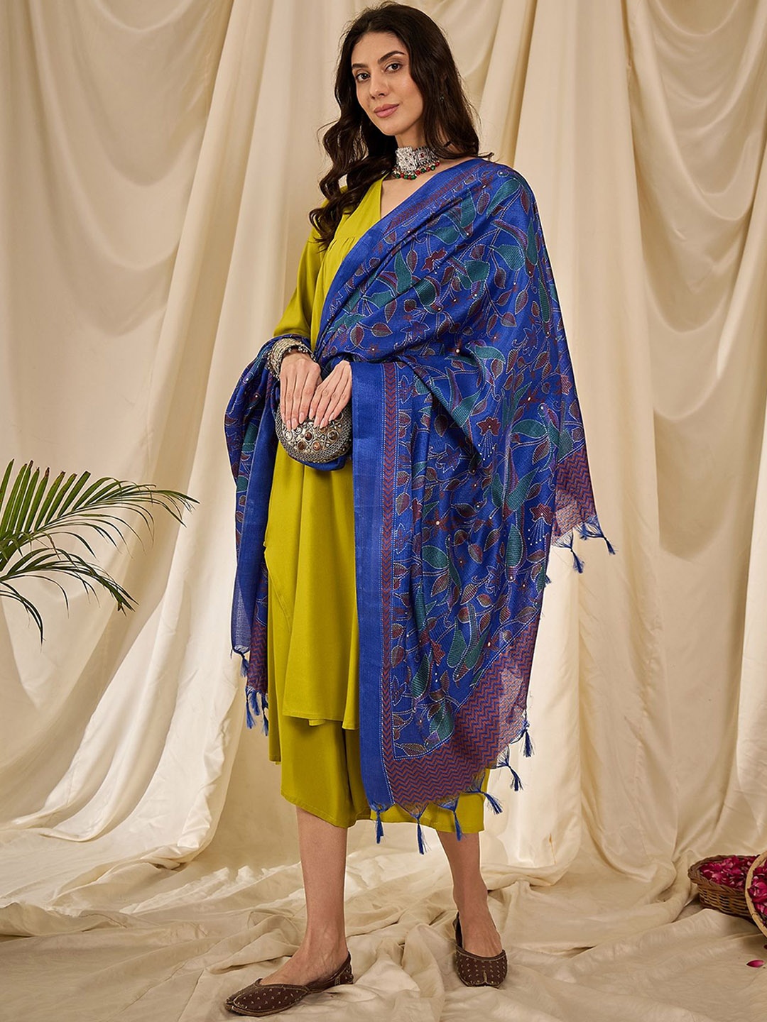 

InWeave Women Regular Kurta with Palazzos & With Dupatta, Yellow