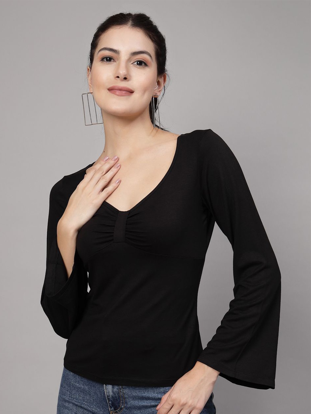 

JEFF COOPER Women Sweetheart Neck Top, Black