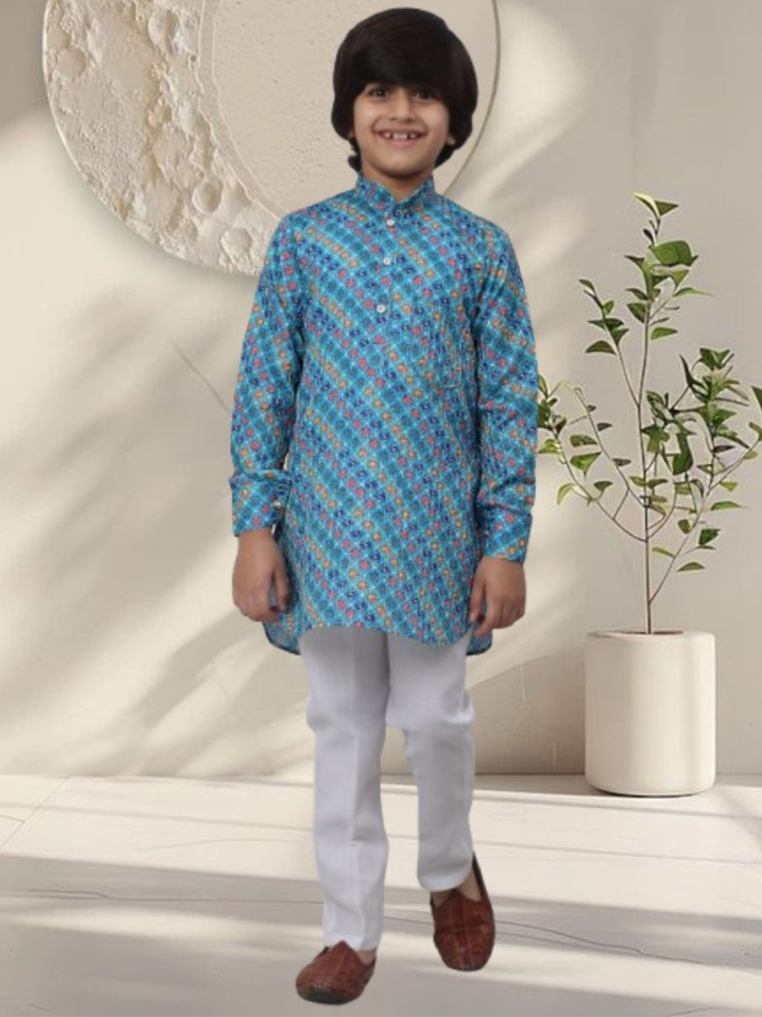

CENSAL Boys Floral Printed Regular Kurta with Pyjamas, Blue