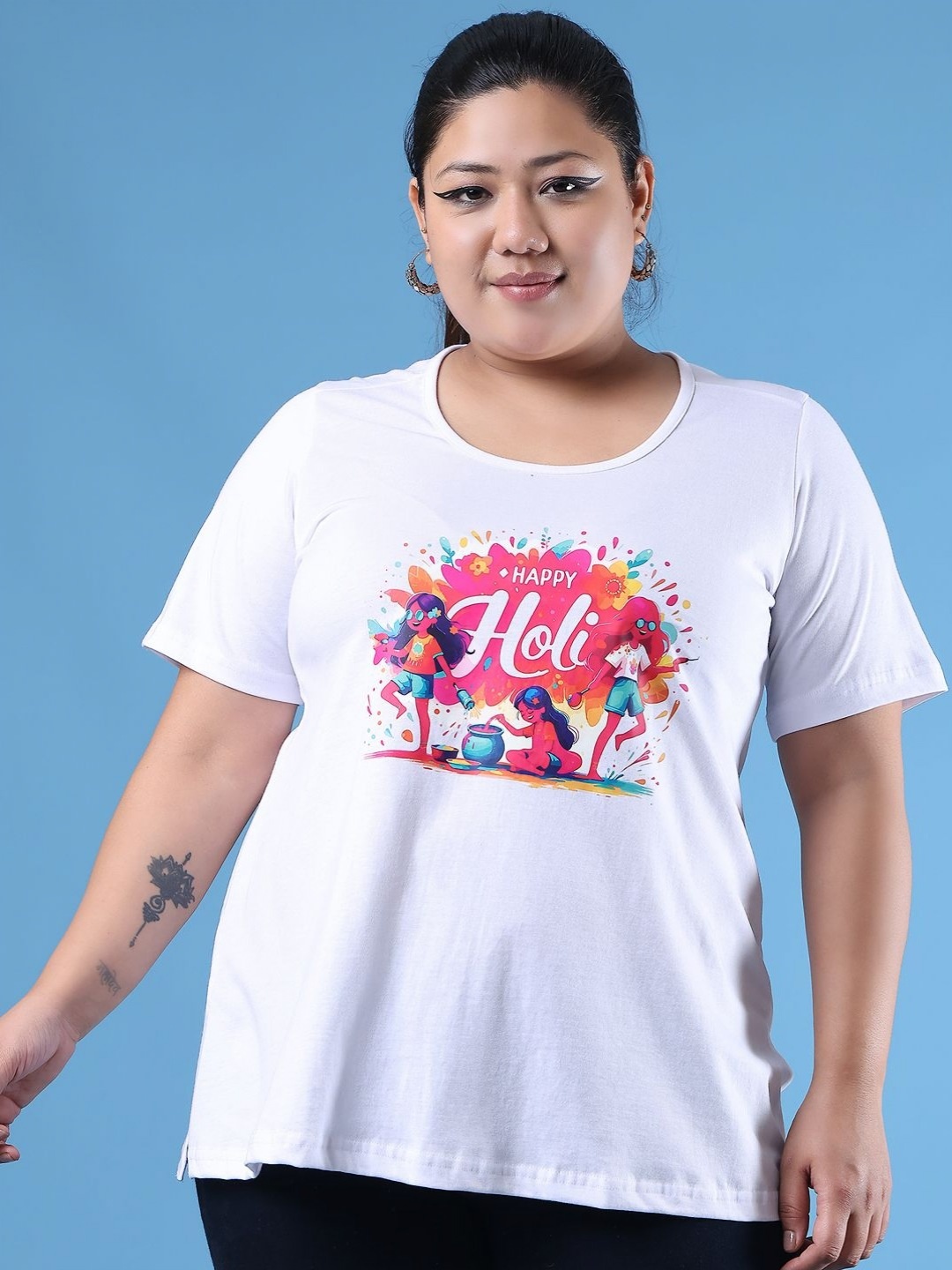 

theRebelinme Women Printed T-shirt, White
