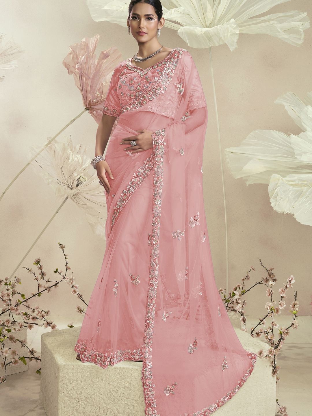 

Suha Net Saree, Pink