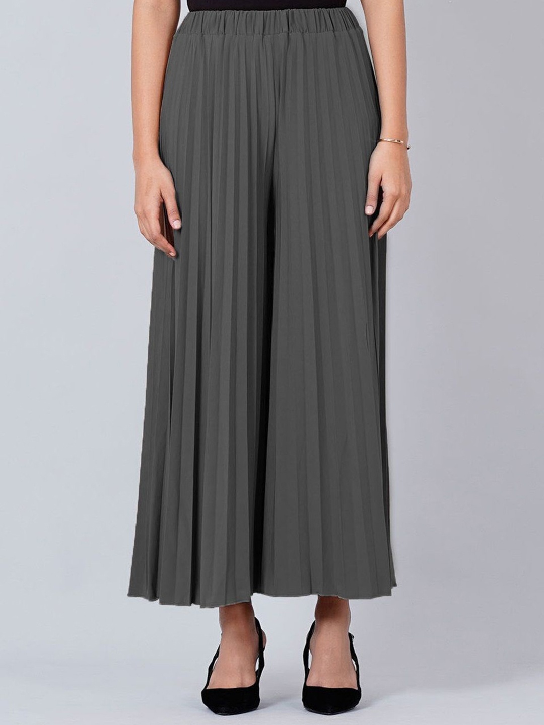 

Kushi Flyer Women Knitted Palazzos, Grey