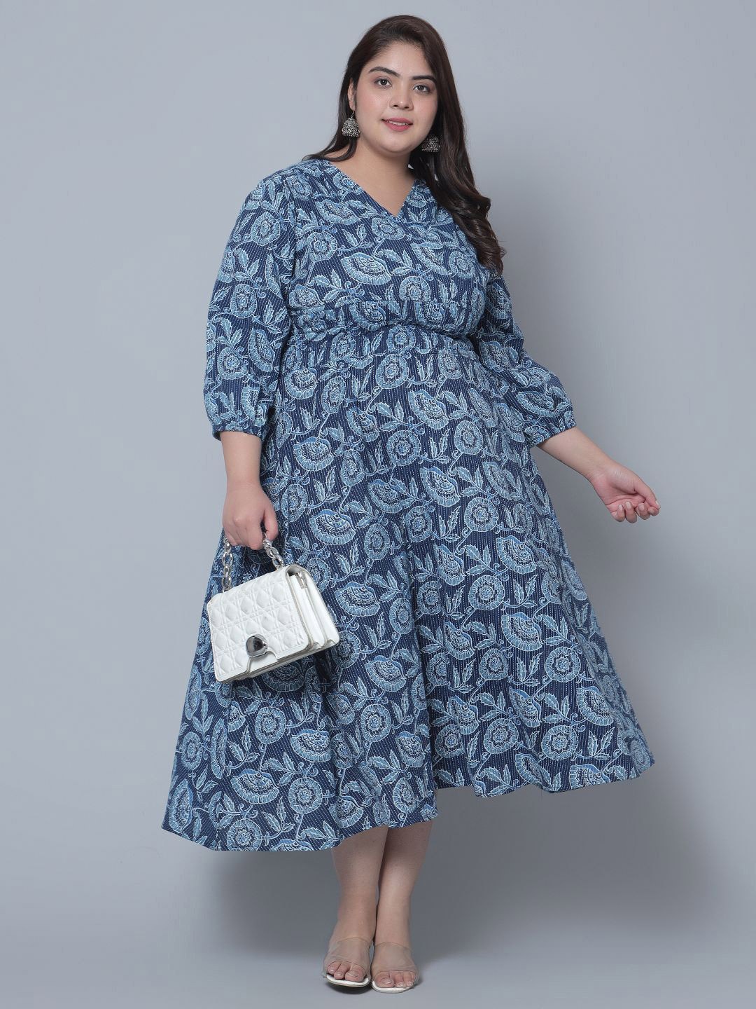 

Jash Creation Women Floral Printed Fit & Flare Midi Dress, Blue