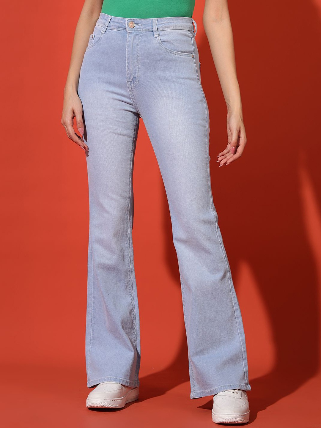 

AECK Women Bootcut Slash Knee Jeans, Blue