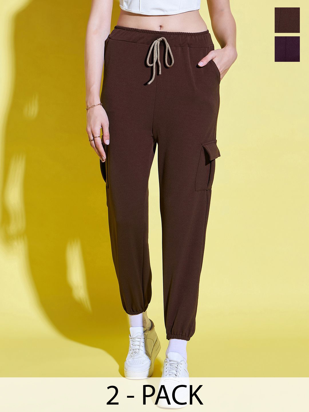

DIMPY GARMENTS Women Relaxed High-Rise Joggers Trousers, Brown