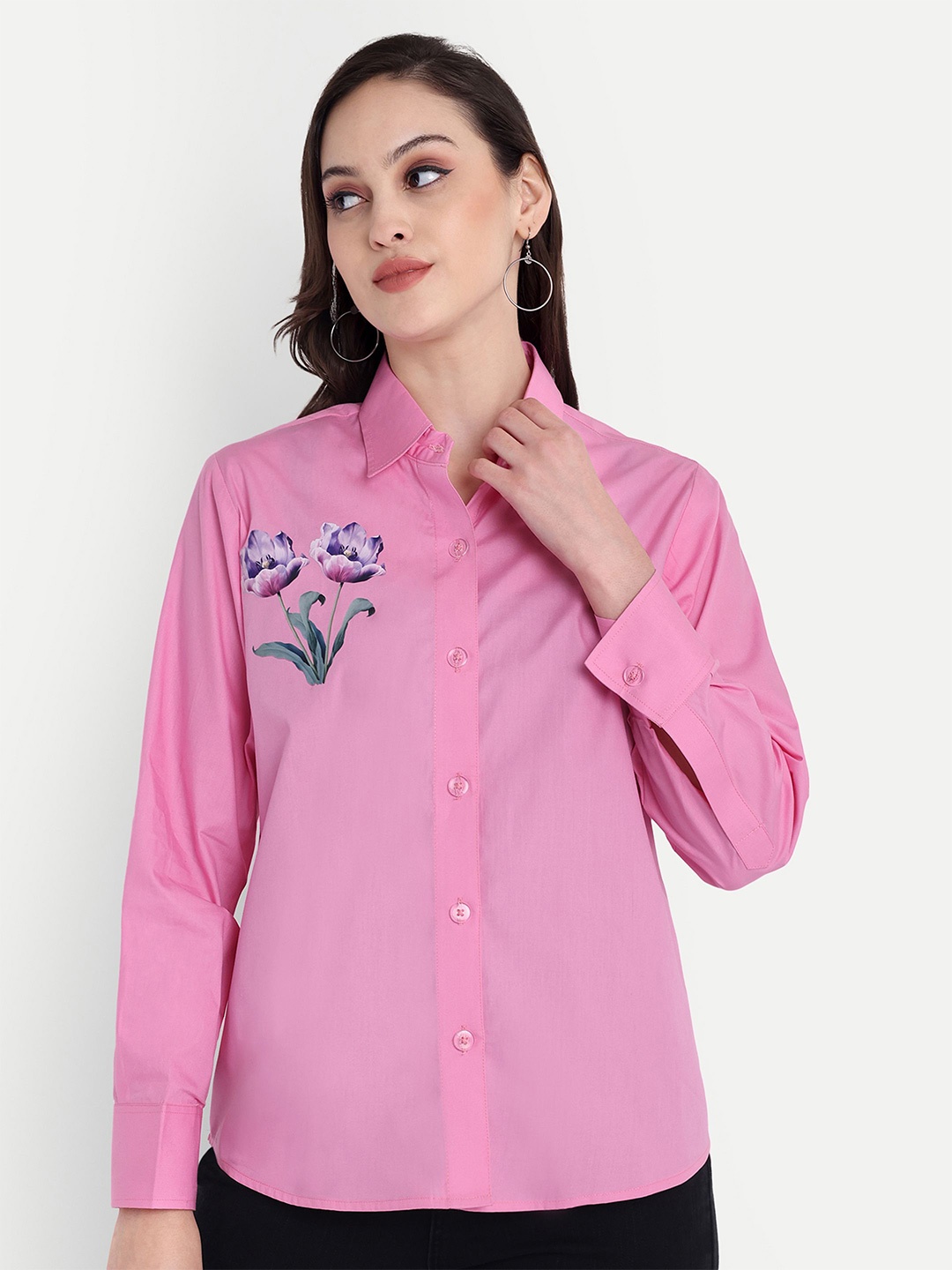 

GAB Women Classic Opaque Printed Casual Shirt, Pink