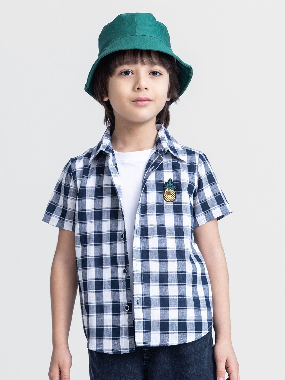 

taffykids Boys Comfort Opaque Checked Casual Shirt, White