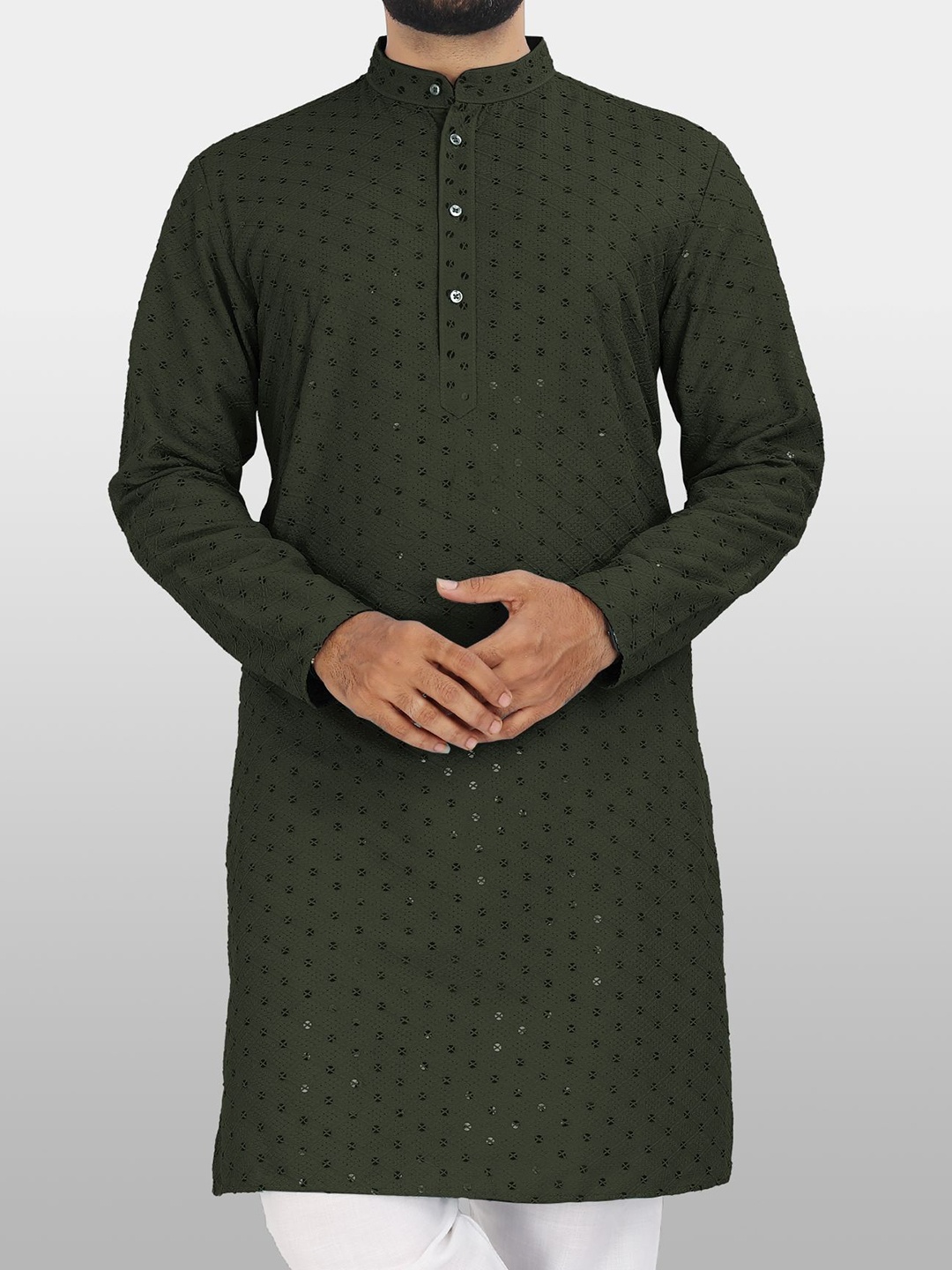 

VeBNoR Men Ethnic Motifs Chikankari Brasso Kurta, Green