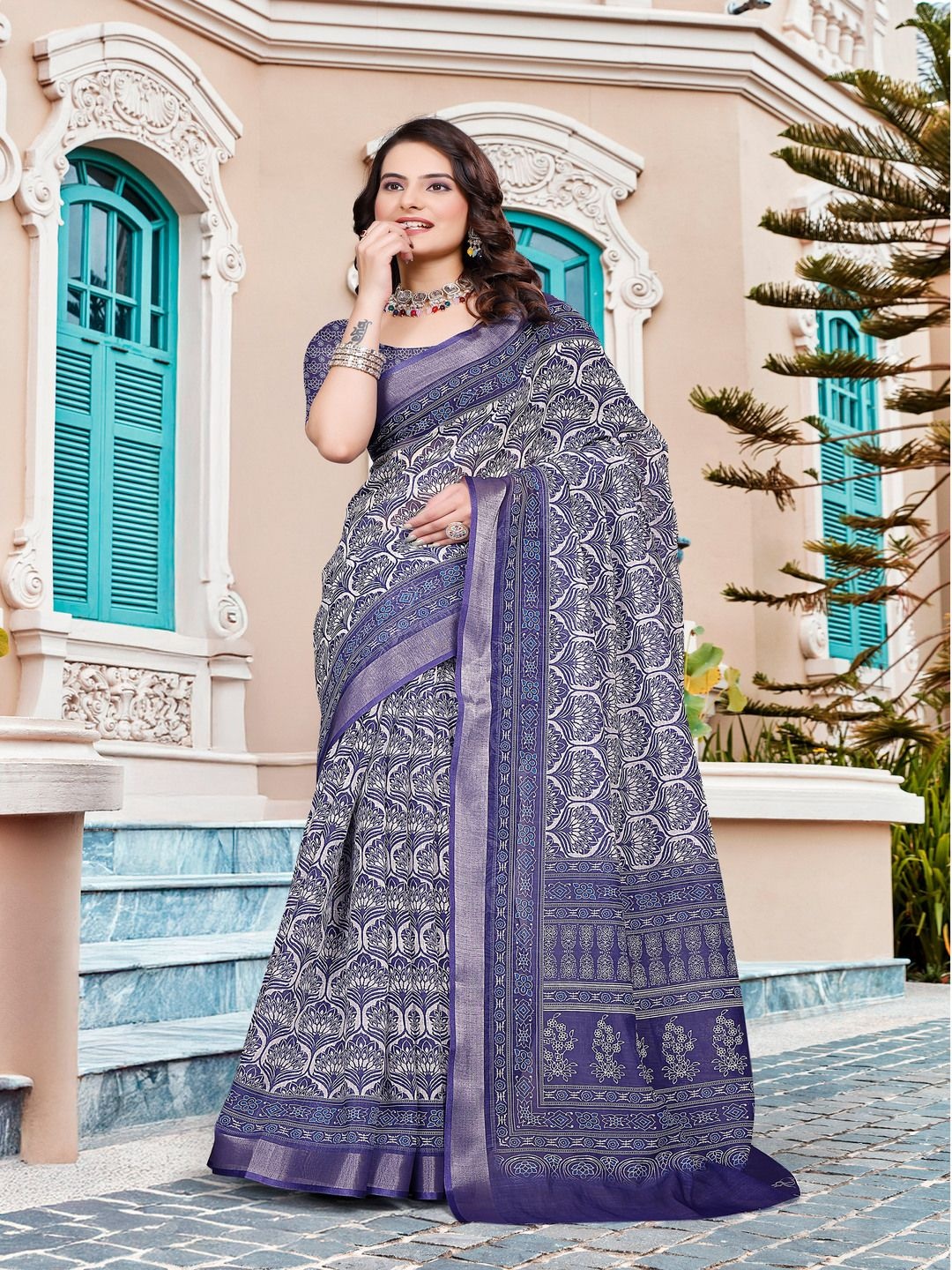 

TRENDING KART Ethnic Motifs Zari Chanderi Saree, Purple