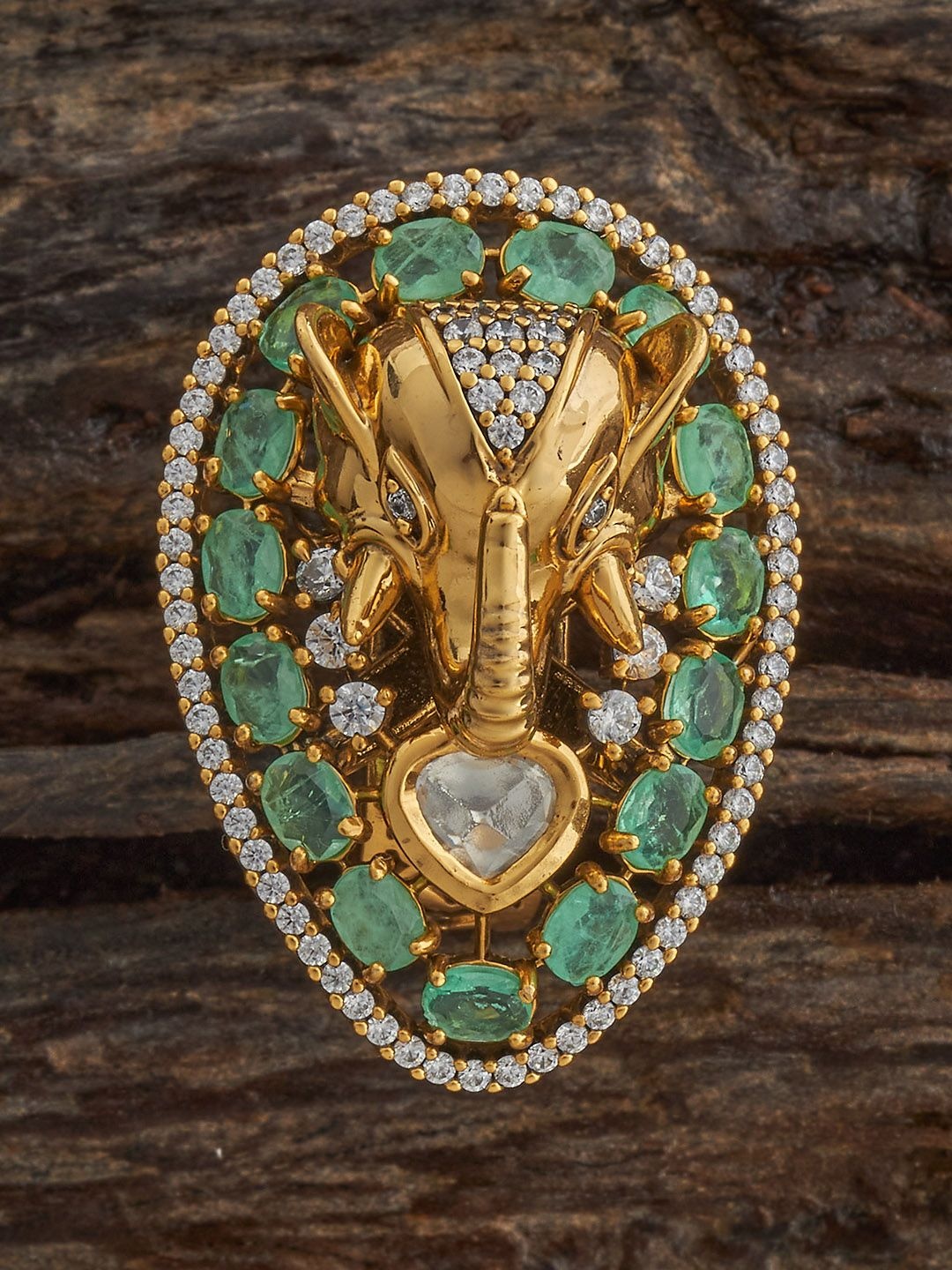 

Kushal's Fashion Jewellery Mint Victorian-Plated Ethnic Kundan Finger Ring, Gold