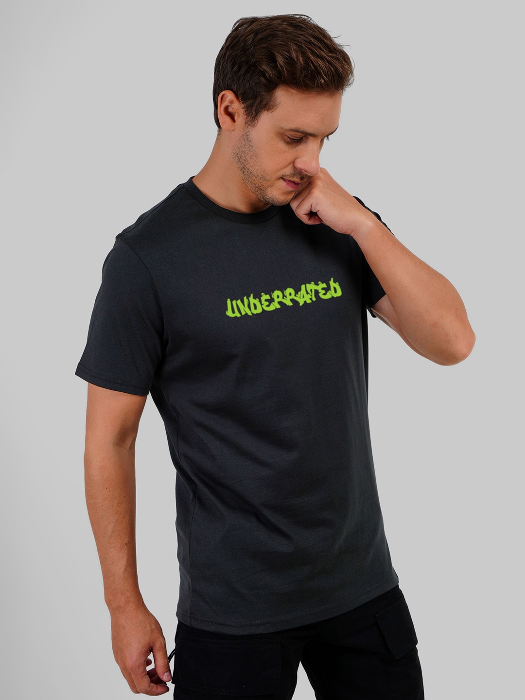 

Underrated Club Men Typography Bio Finish Applique T-shirt, Black
