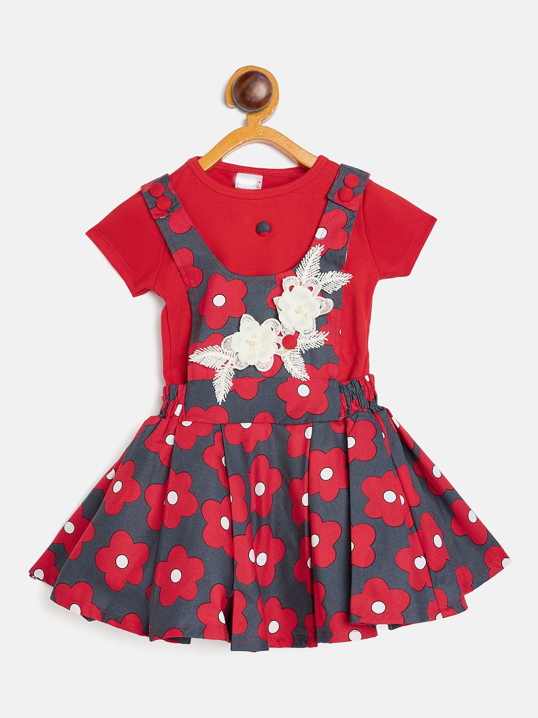 

Camey Floral Print Net Pinafore Dress, Red