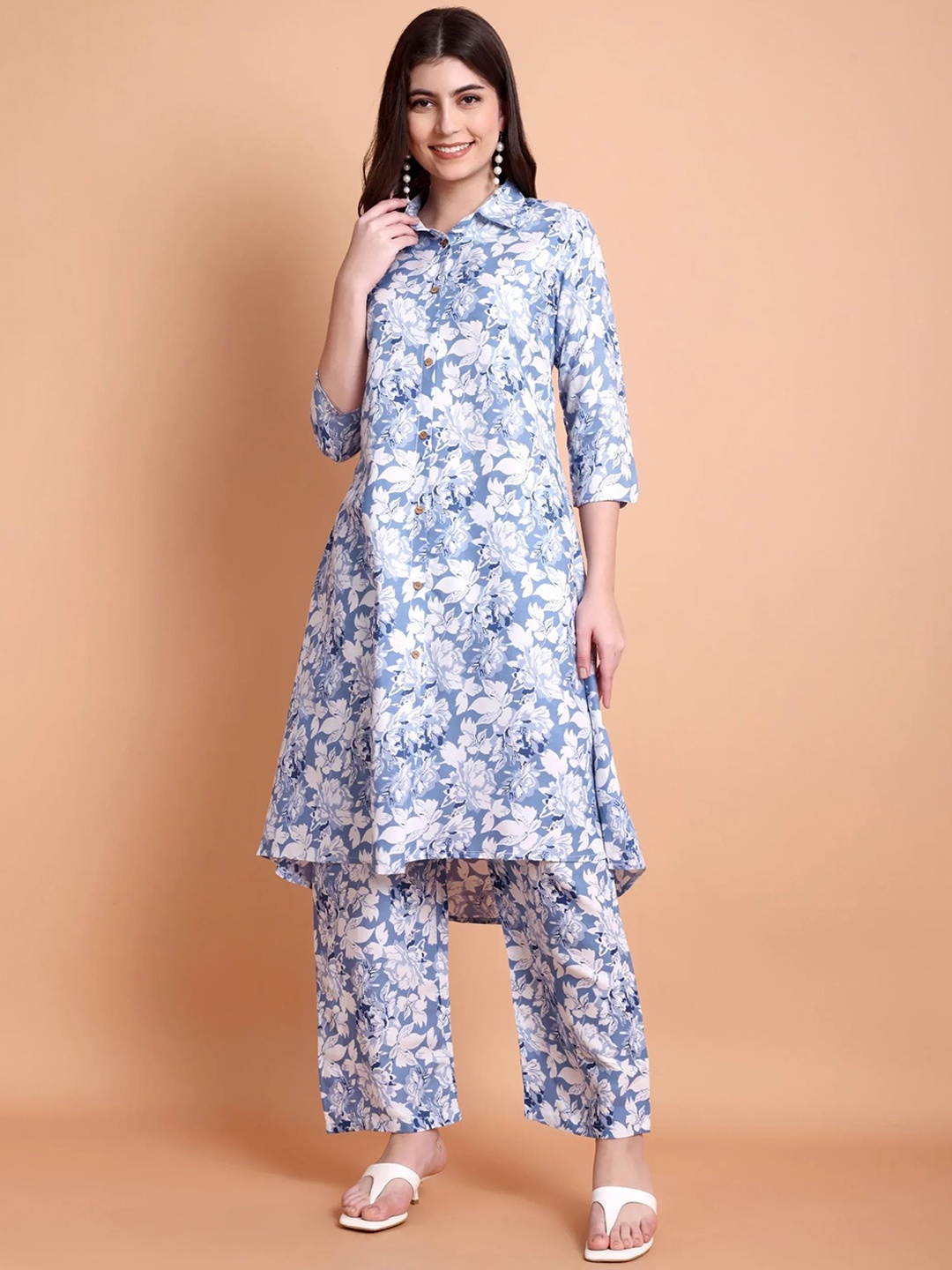 

TUUFEE Printed Cotton A-Line Kurta Set, Blue