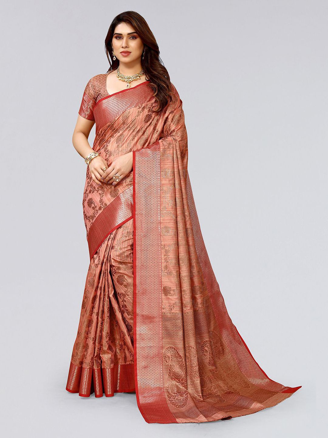 

DIVASTRI Ethnic Motifs Zari Art Silk Saree, Pink
