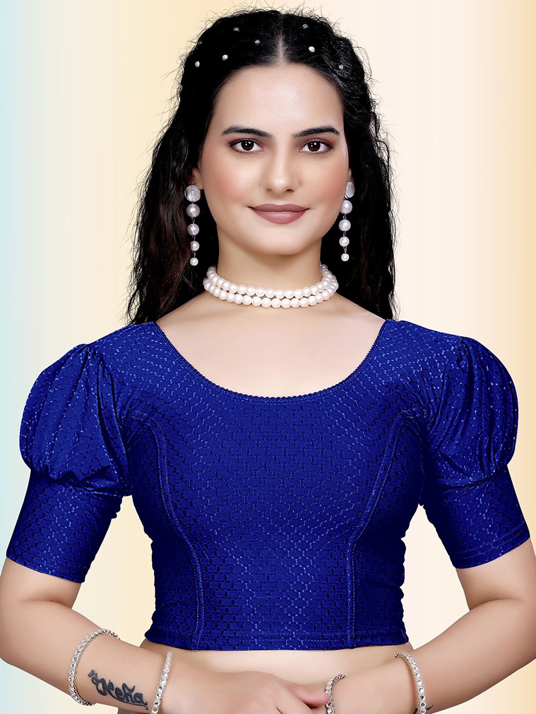 

TANISHM FEB TEX Cotton Round Neck Saree Blouse, Navy blue