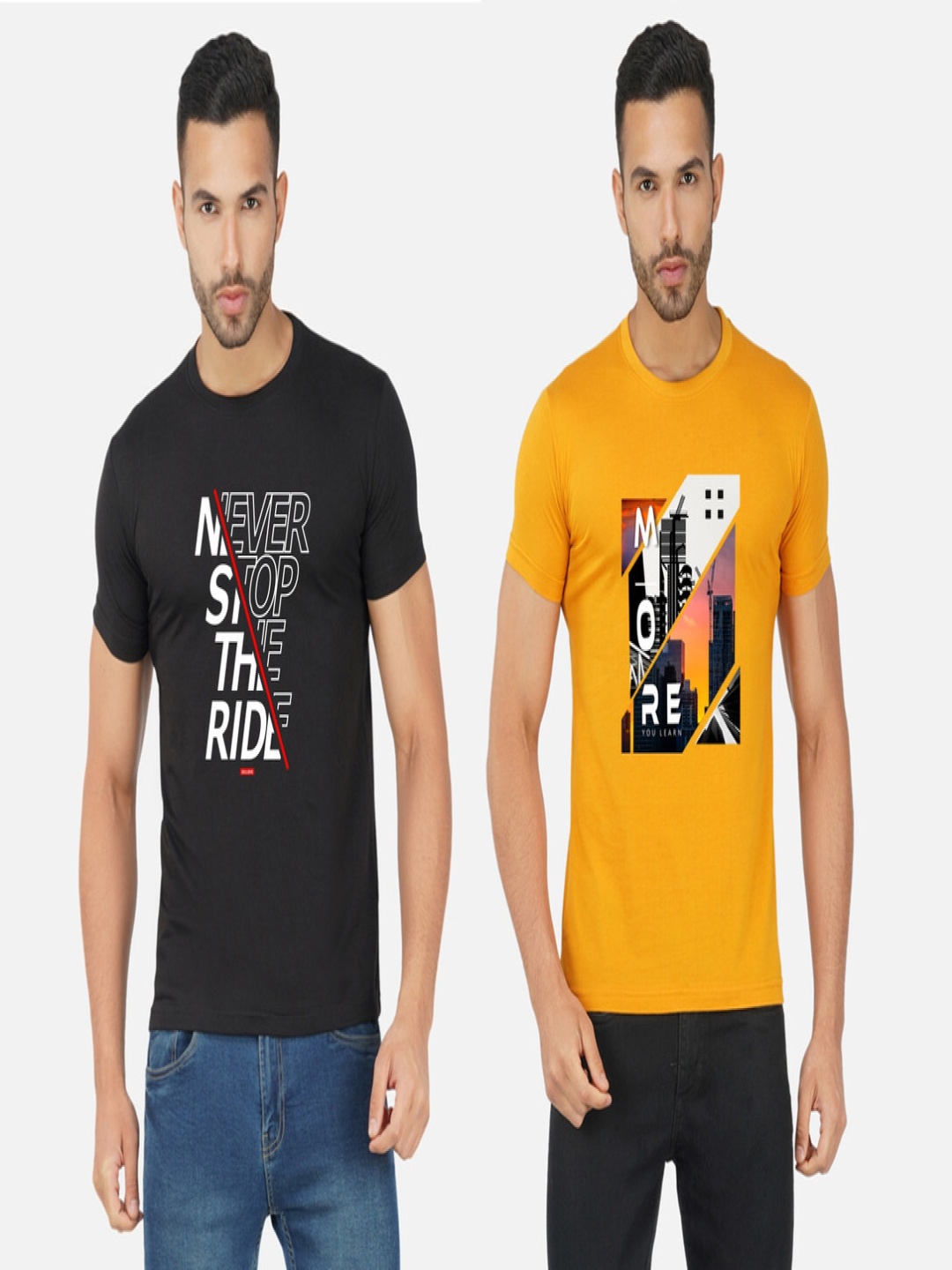 

GLOBAL NOMAD Men 2 Printed Bio Finish Applique T-shirt, Black