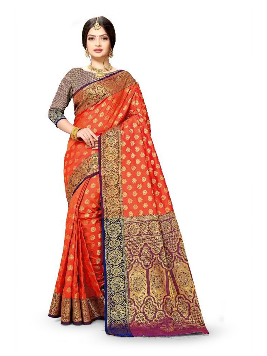 

jayant creation Woven Design Zari Silk Blend Banarasi Saree, Magenta