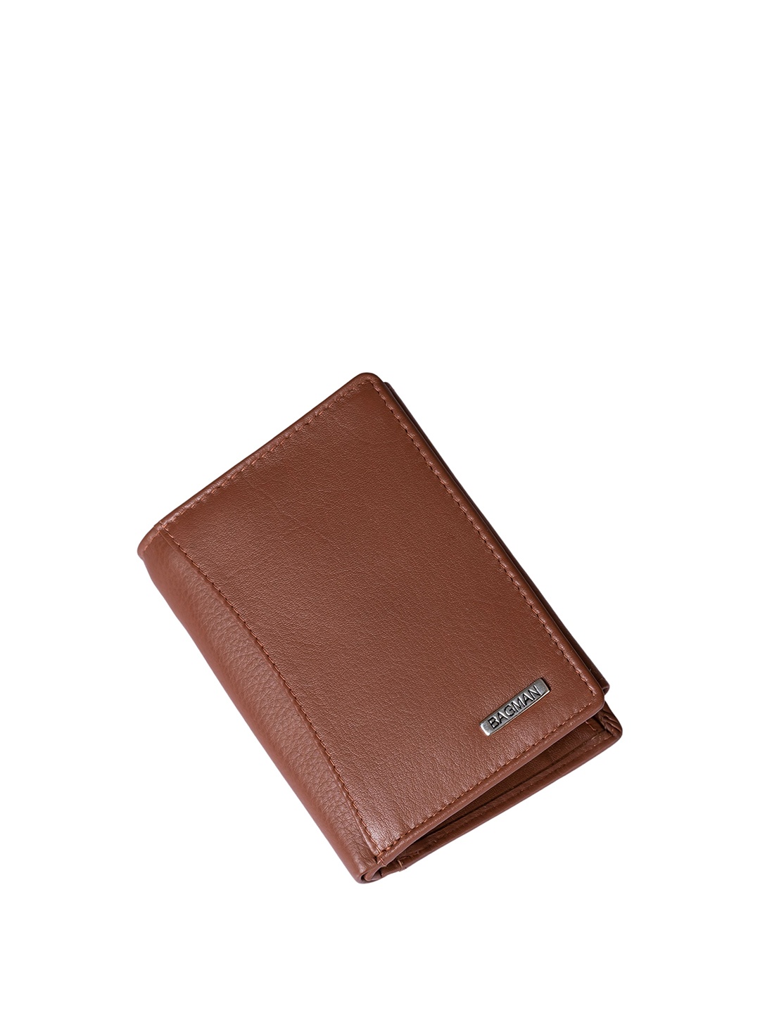 

BAGMAN Men Leather Two Fold Wallet, Tan