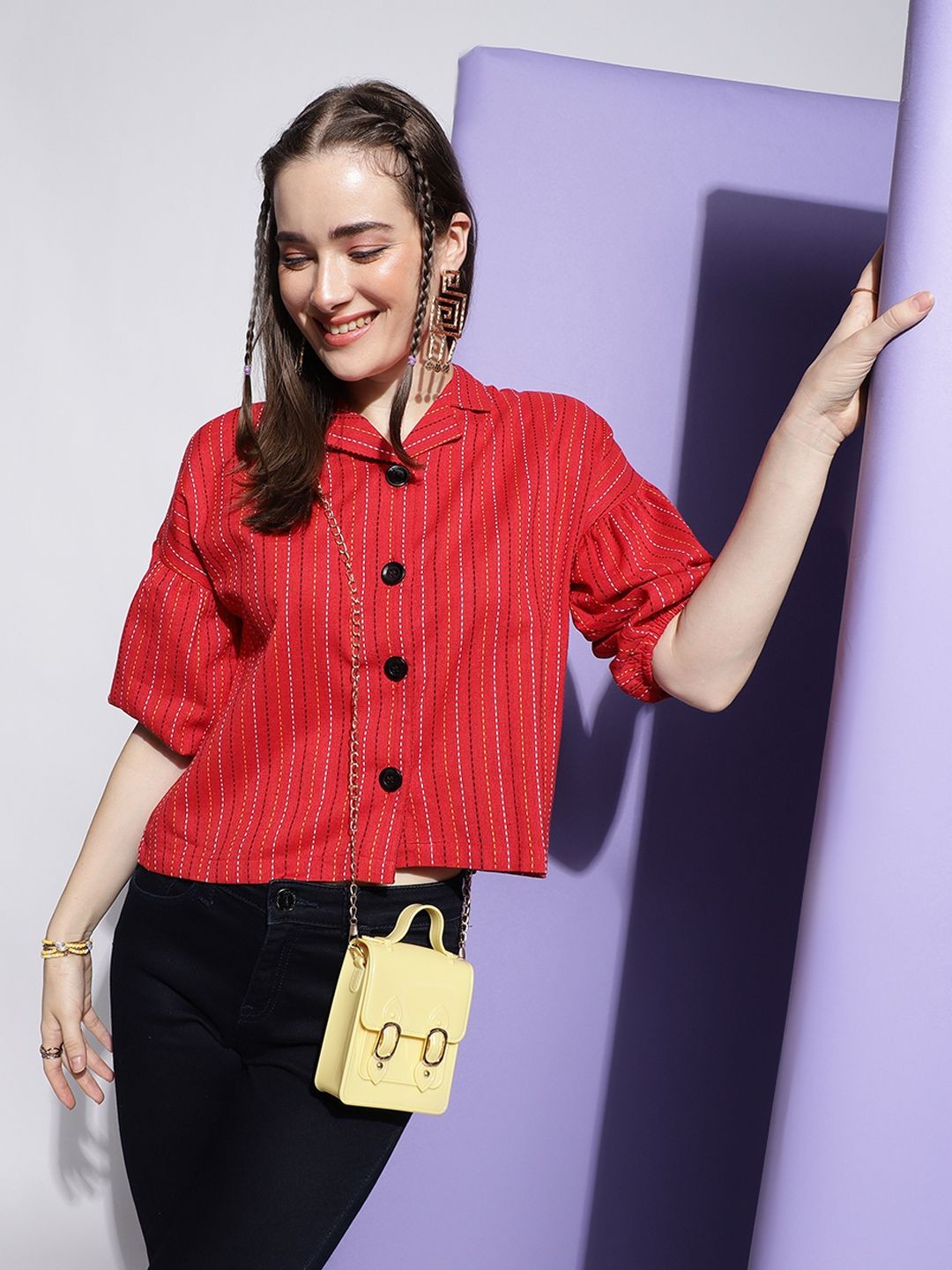 

DressBerry Women Modern Boxy Opaque Party Shirt, Red