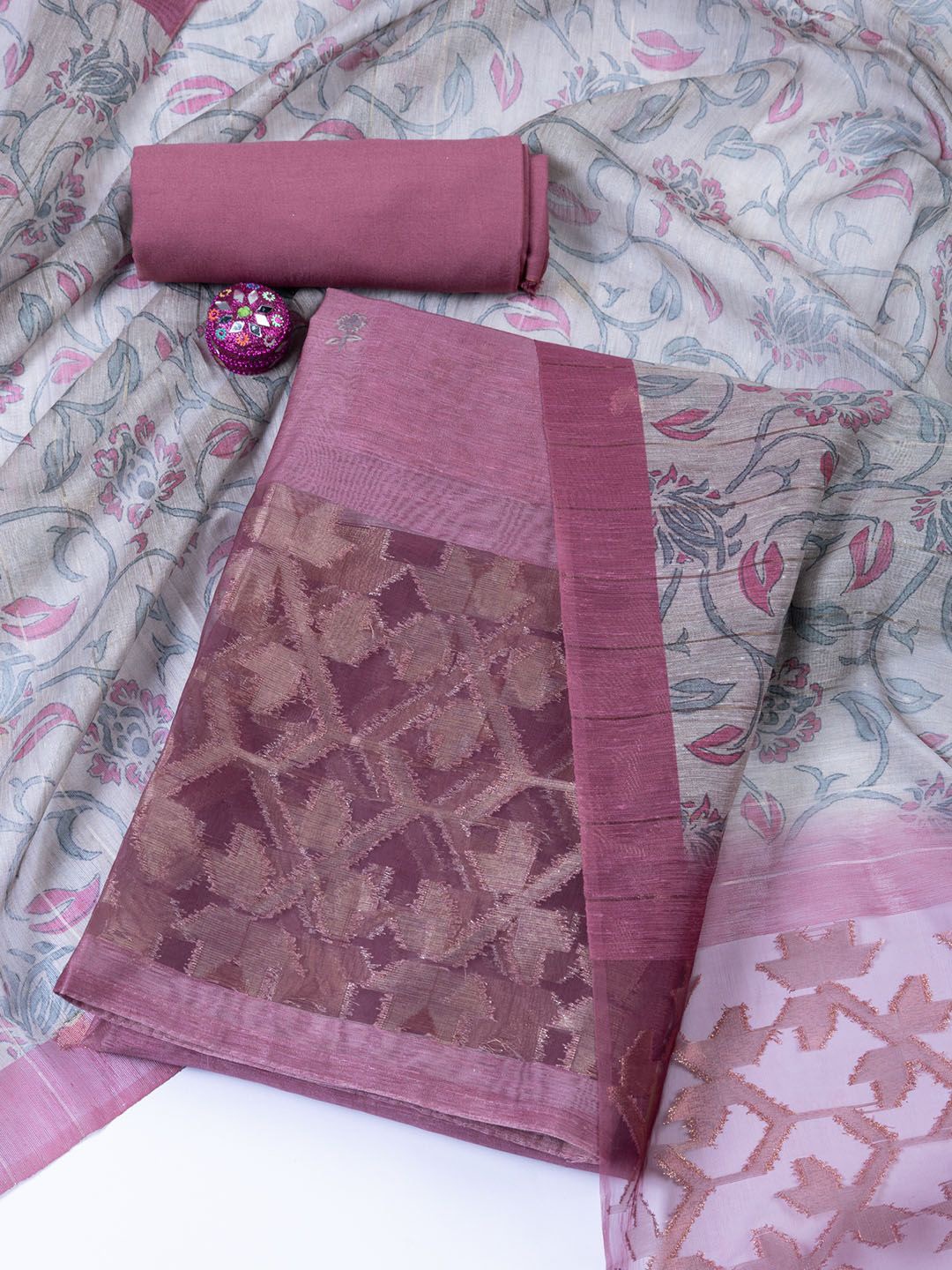 

Meena Bazaar Printed Unstitched Dress Material, Pink