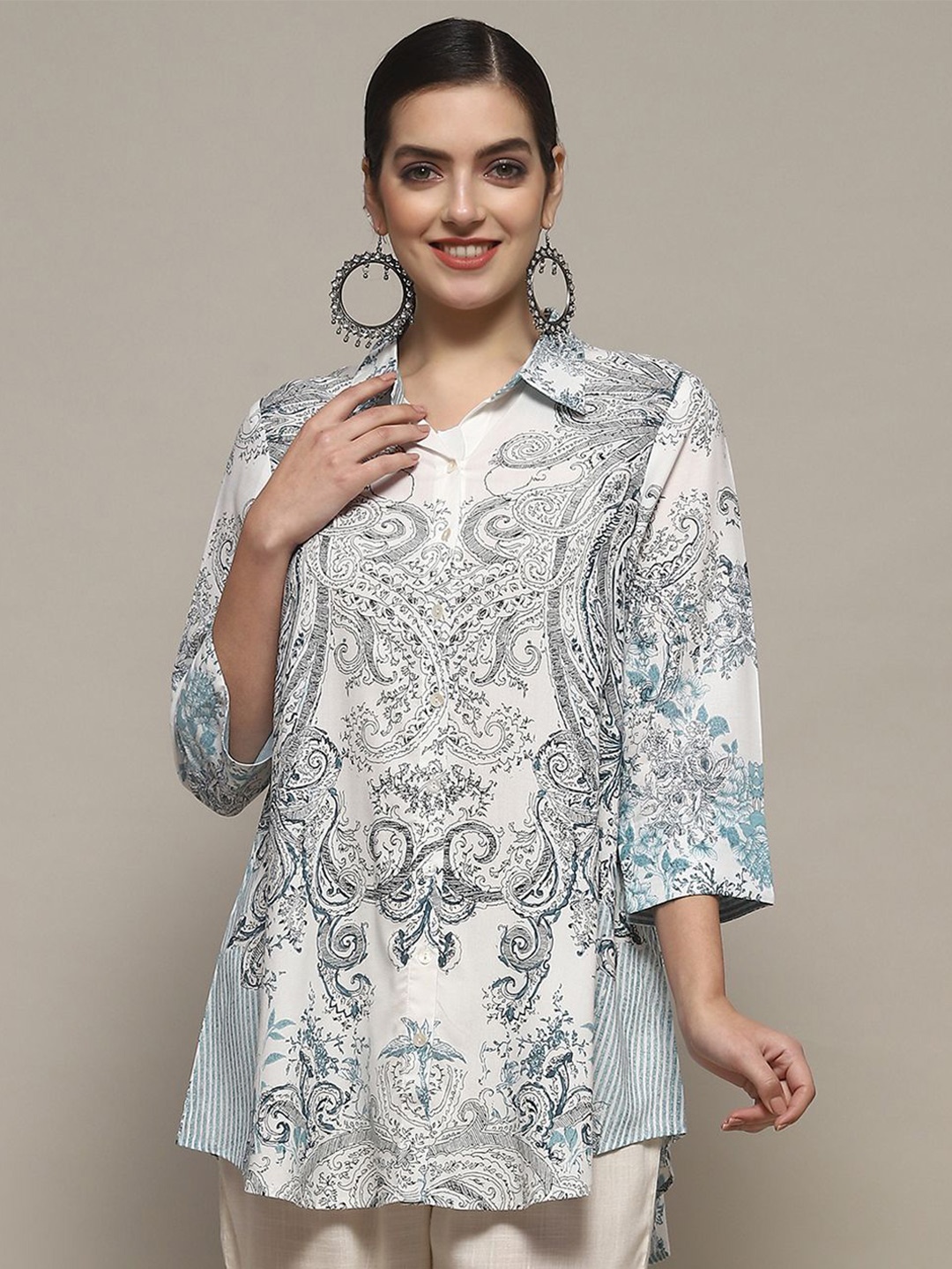 

Biba Women Standard Floral Opaque Printed Casual Shirt, Blue