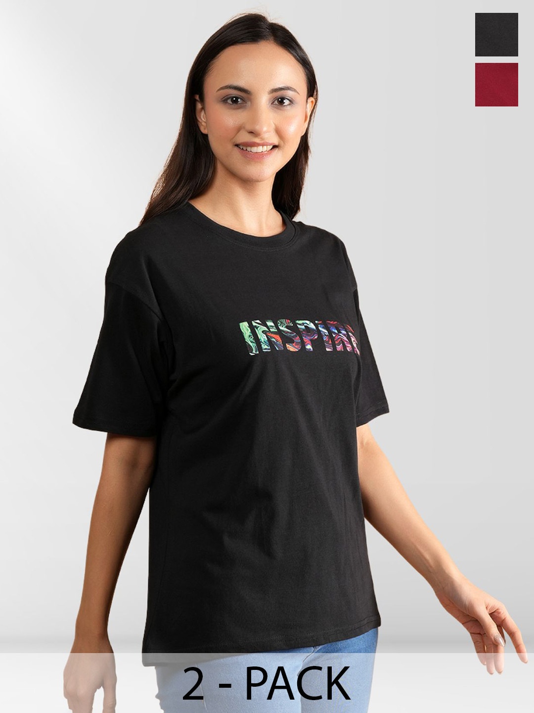 

NEYSA Women Typography 2 Printed Applique T-shirt, Multi