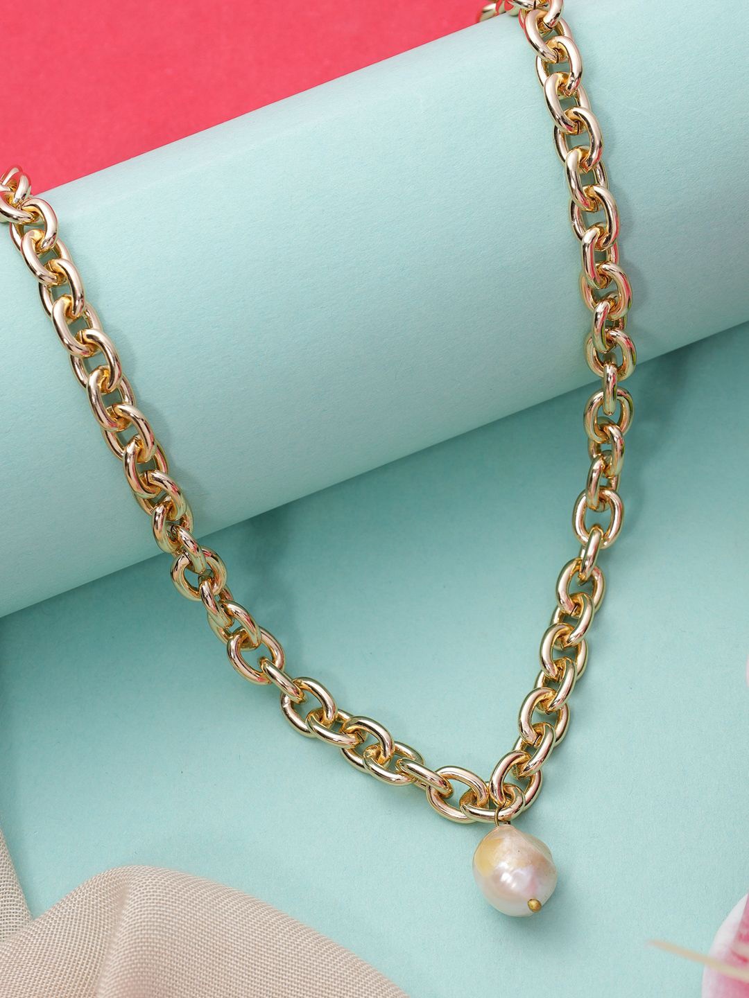 

AARSEE OFFICIAL Anti-Tarnish 22KT Gold-Plated Baroque Pearl Necklace