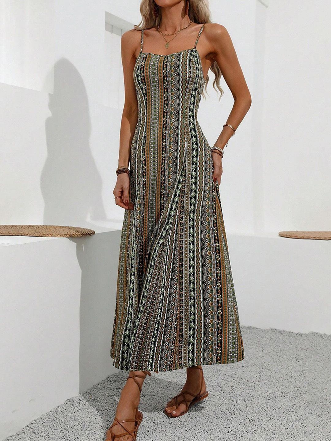 

JC Mode Print A-Line Midi Dress, Green