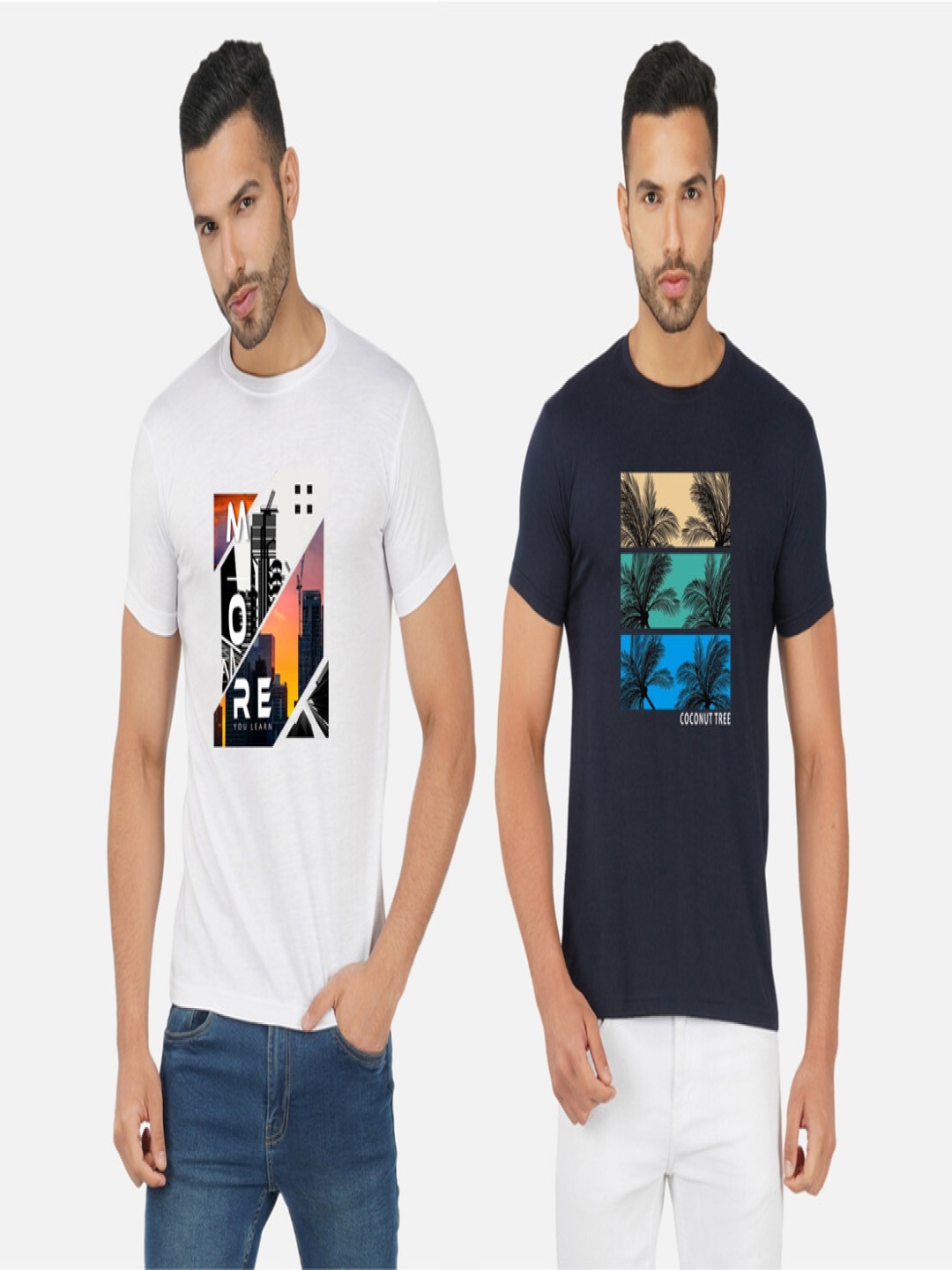 

GLOBAL NOMAD Men 2 Printed Bio Finish Applique T-shirt, White