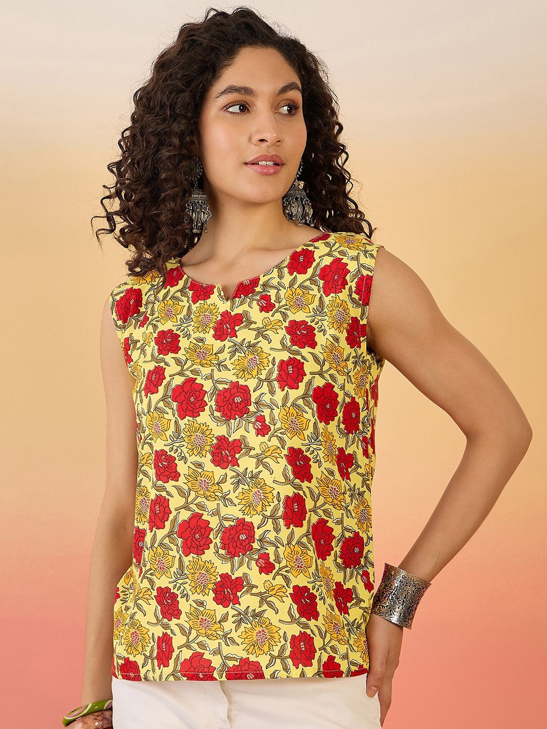 

InWeave Floral Print Top, Yellow