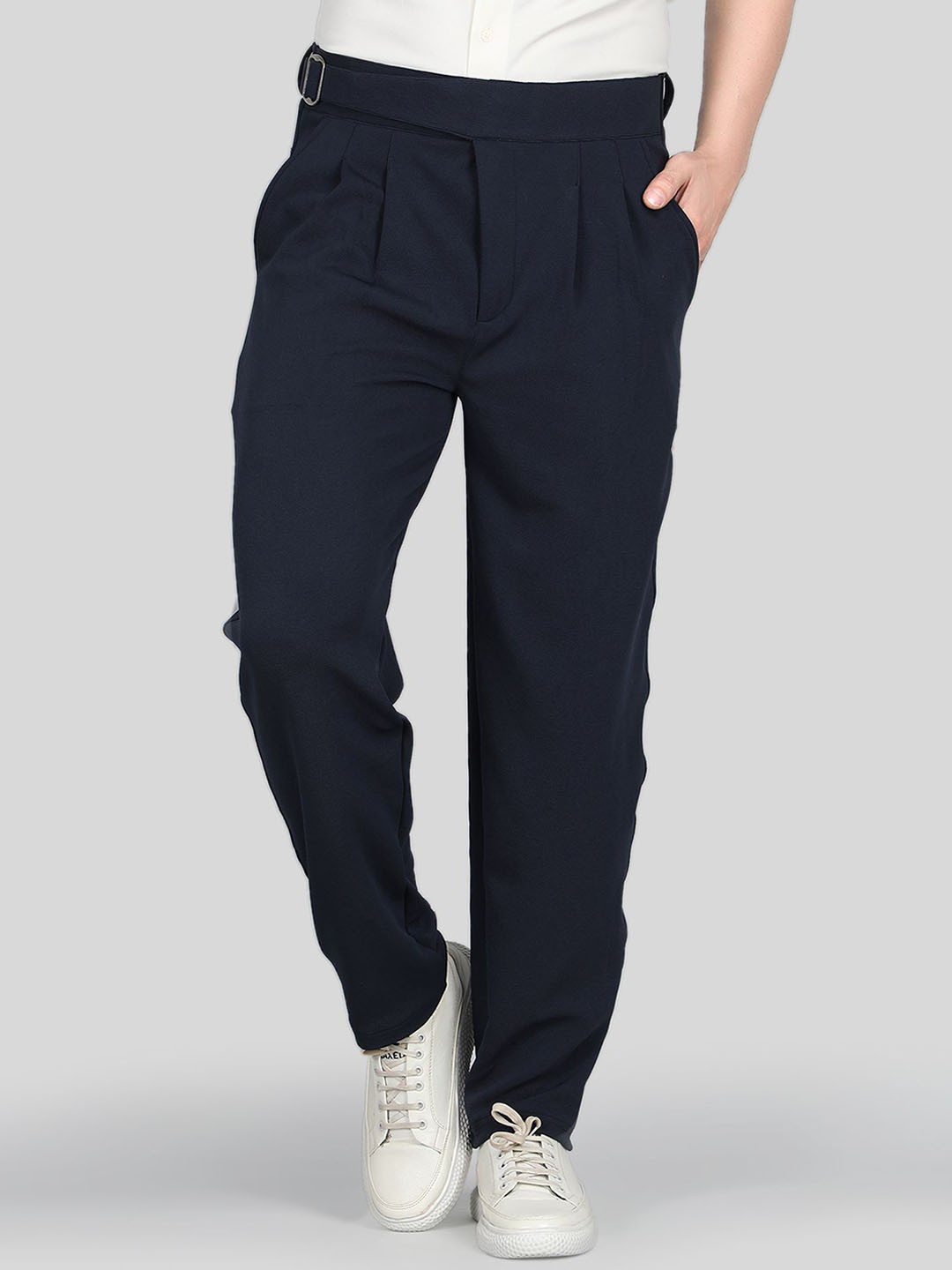 

Raxedo Men Relaxed Fit Pleated Trousers, Navy blue