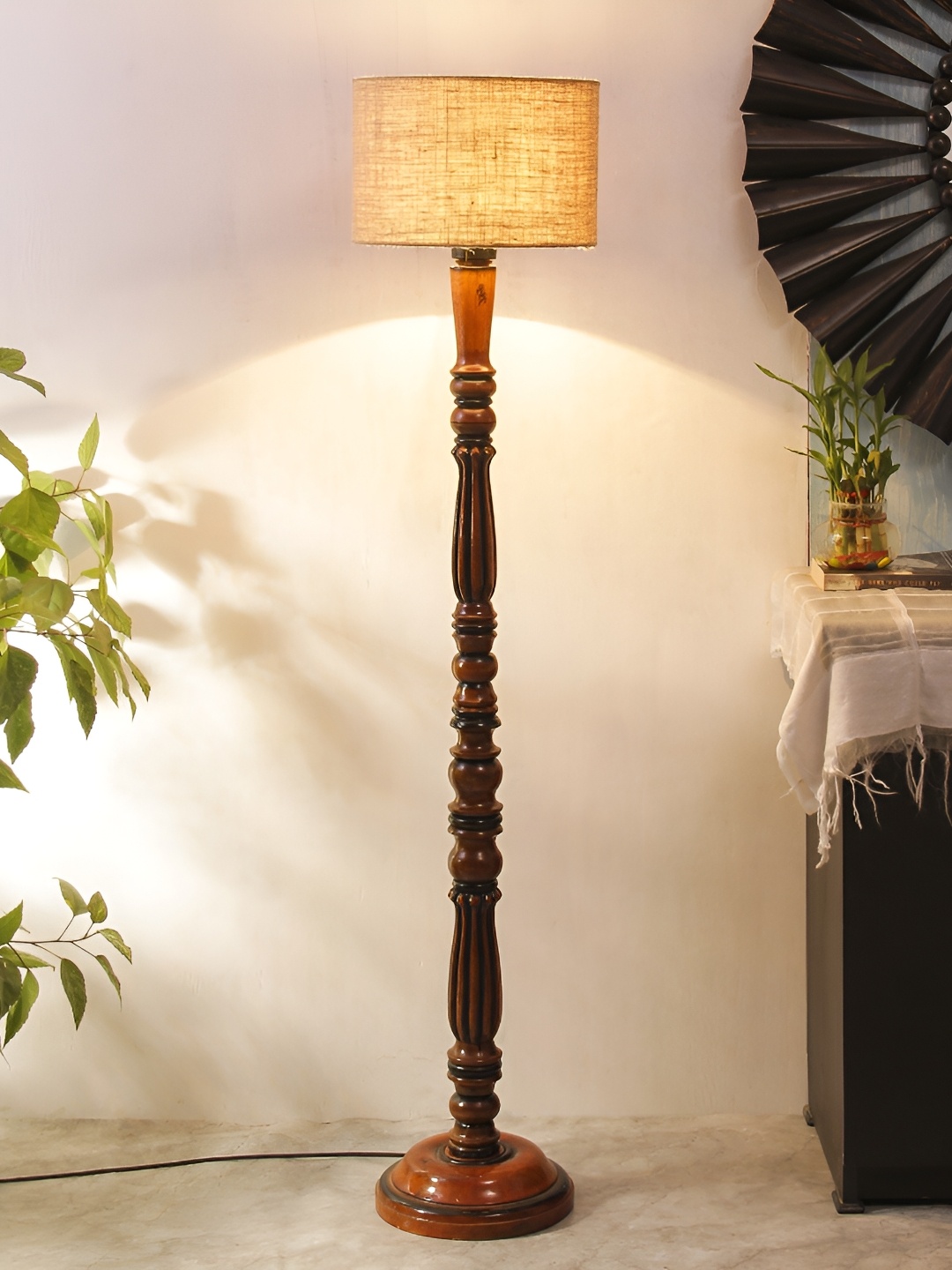 

Devansh Beige & Brown Wooden Floor Lamp