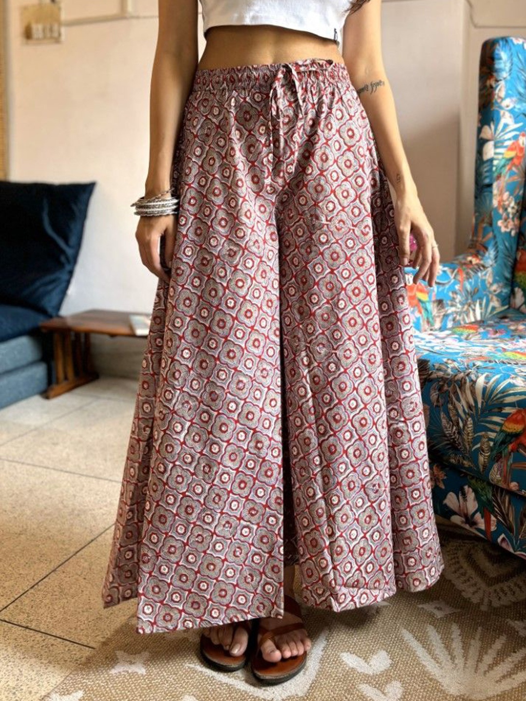 

GOODHAND Women Ethnic Motifs Printed Flared Ethnic Palazzos, Red