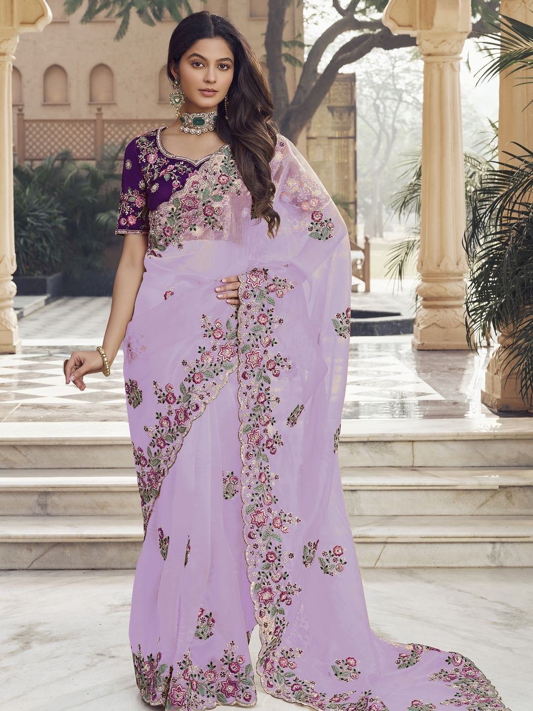 

Suha Floral Organza Saree, Lavender