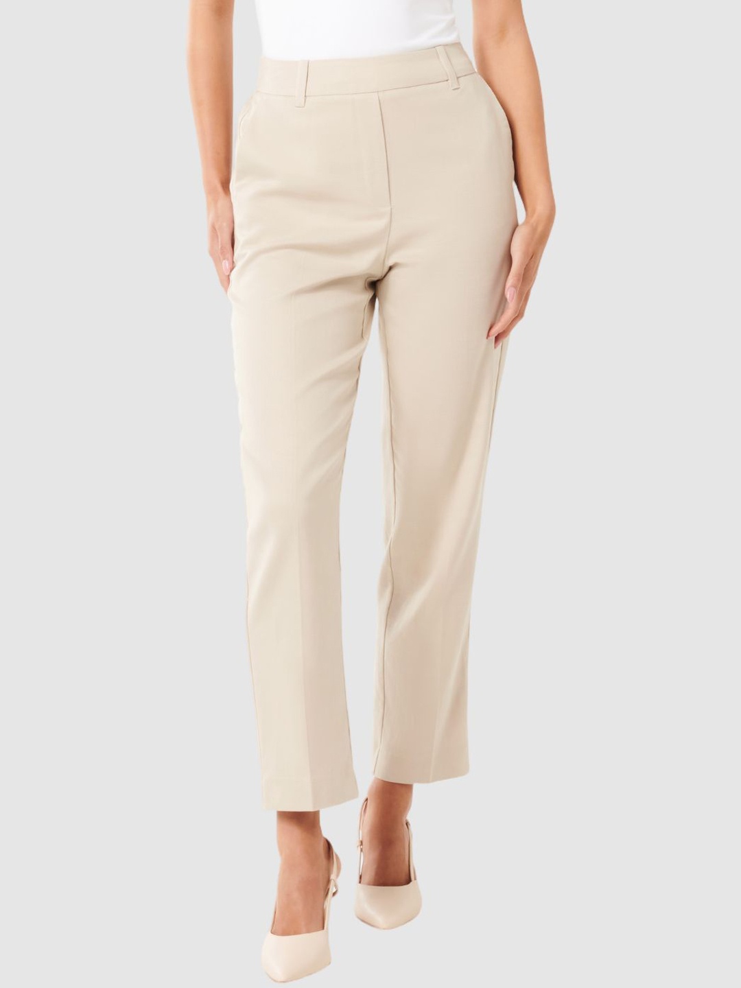 

Forever New Women High-Rise Trousers, Cream